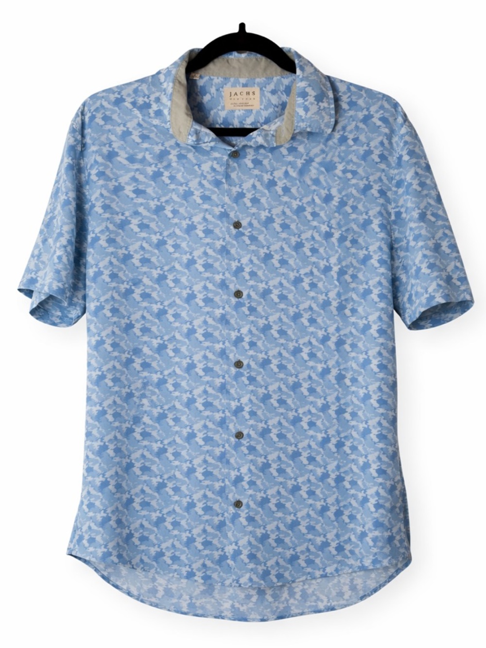 Jachs New York Blue Gravityless Abstract Print Short Sleeve Button Up Shirt Soft